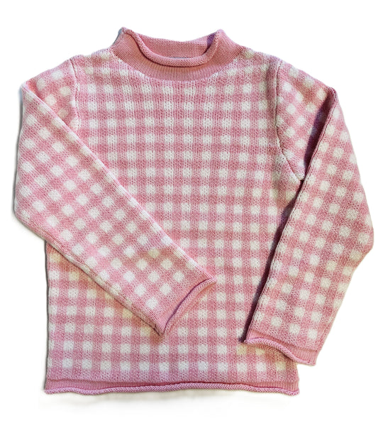 Toddler Gingham Cotton Roll Neck Sweaters (Pink or Blue)