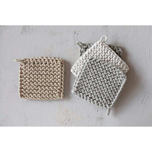 Cotton Crocheted Pot Holder  4 Colors