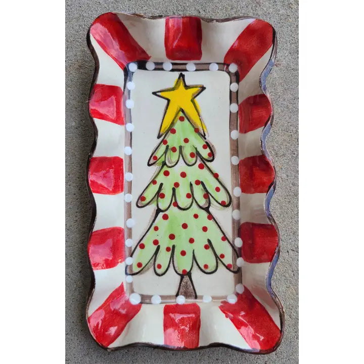 Heartfelt Traditions Small Rectangle Plate (Tree Red Dots)