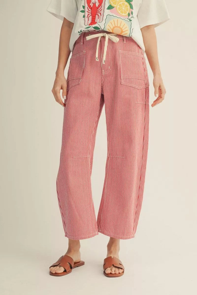 Starla Stripe Barrel Cropped Denim Pants (Red or Navy Regular & Plus Sizes)