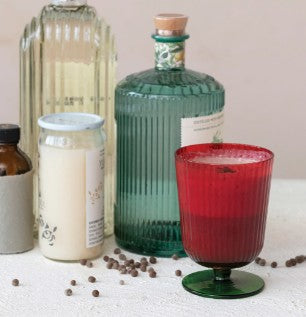 8 oz. Stemmed Fluted Drinking Glass, Green & Red