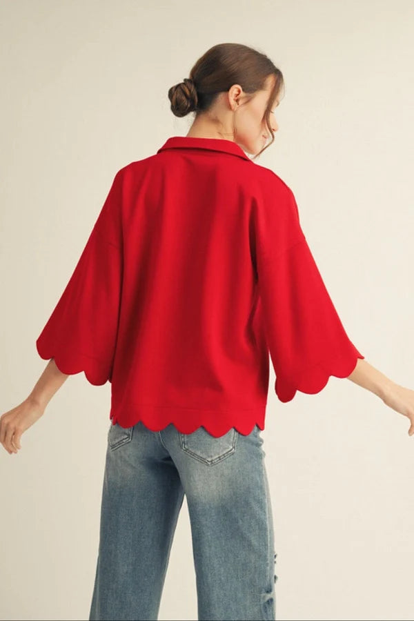 The Gwendolyn Fall Scallop Edge Top PLUS SIZE ( Red or Navy )