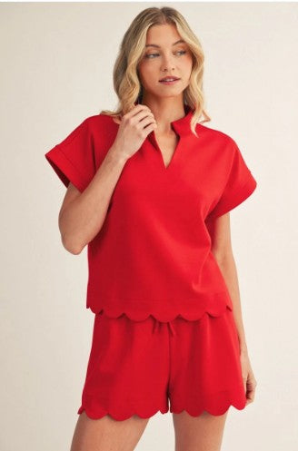 Scarlett Red Scallop Short Set