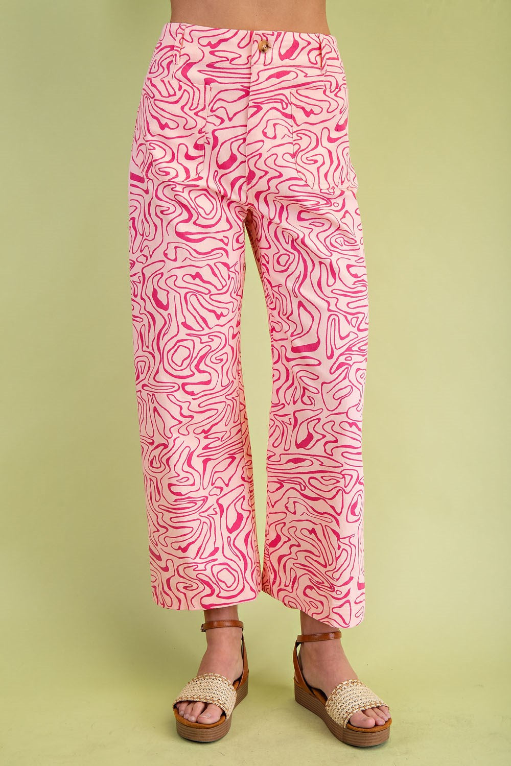 Rebecca Retro Pink Print Wide Leg Cropped Pants
