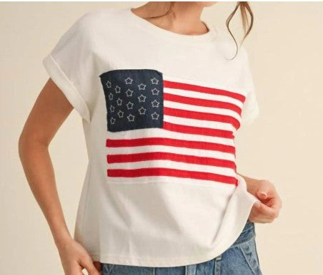 Ross American Flag Tee In Soft White (Regular & Plus)