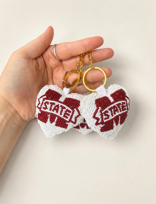 MISSISSIPPI STATE Puff Heart Beaded Keychain
