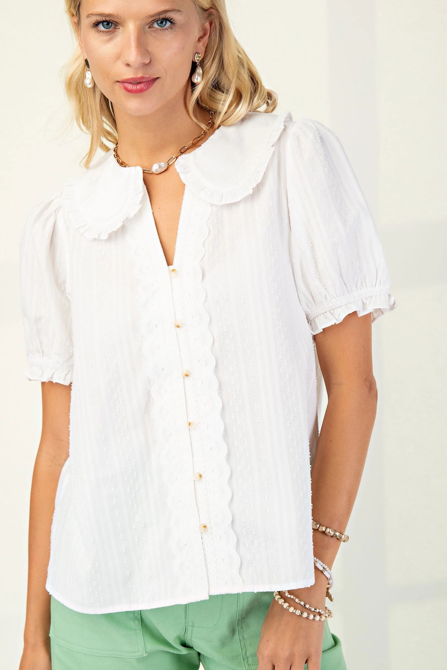 Sarah White Peter Pan Collar Top