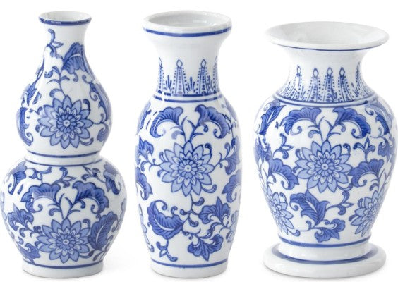Blue & White Ceramic Chinoiserie Bud Vases - 3 Styles