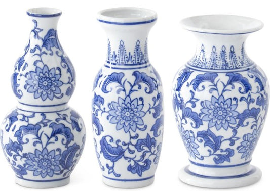 Blue & White Ceramic Chinoiserie Bud Vases - 3 Styles