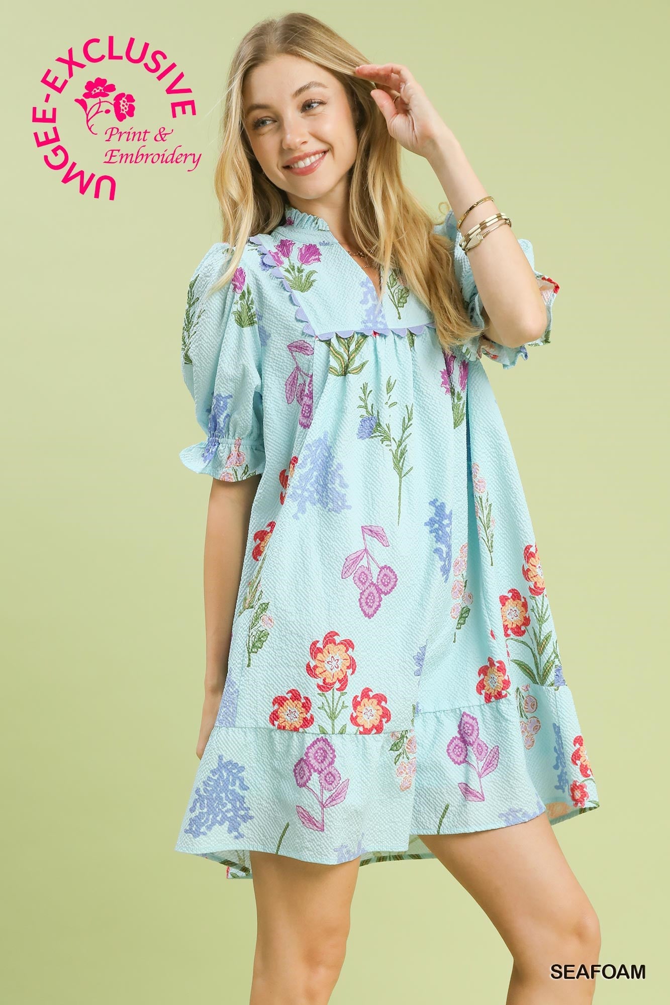 Multi Flower Print V-Neck Dress (S-2XL) Regular and Plus