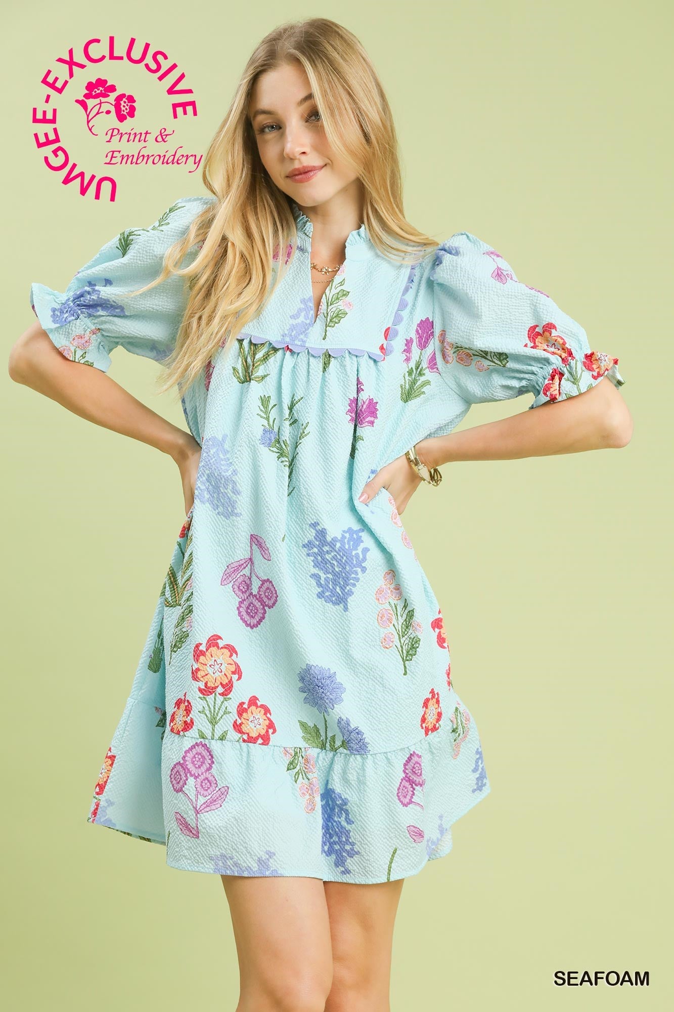 Multi Flower Print V-Neck Dress (S-2XL) Regular and Plus