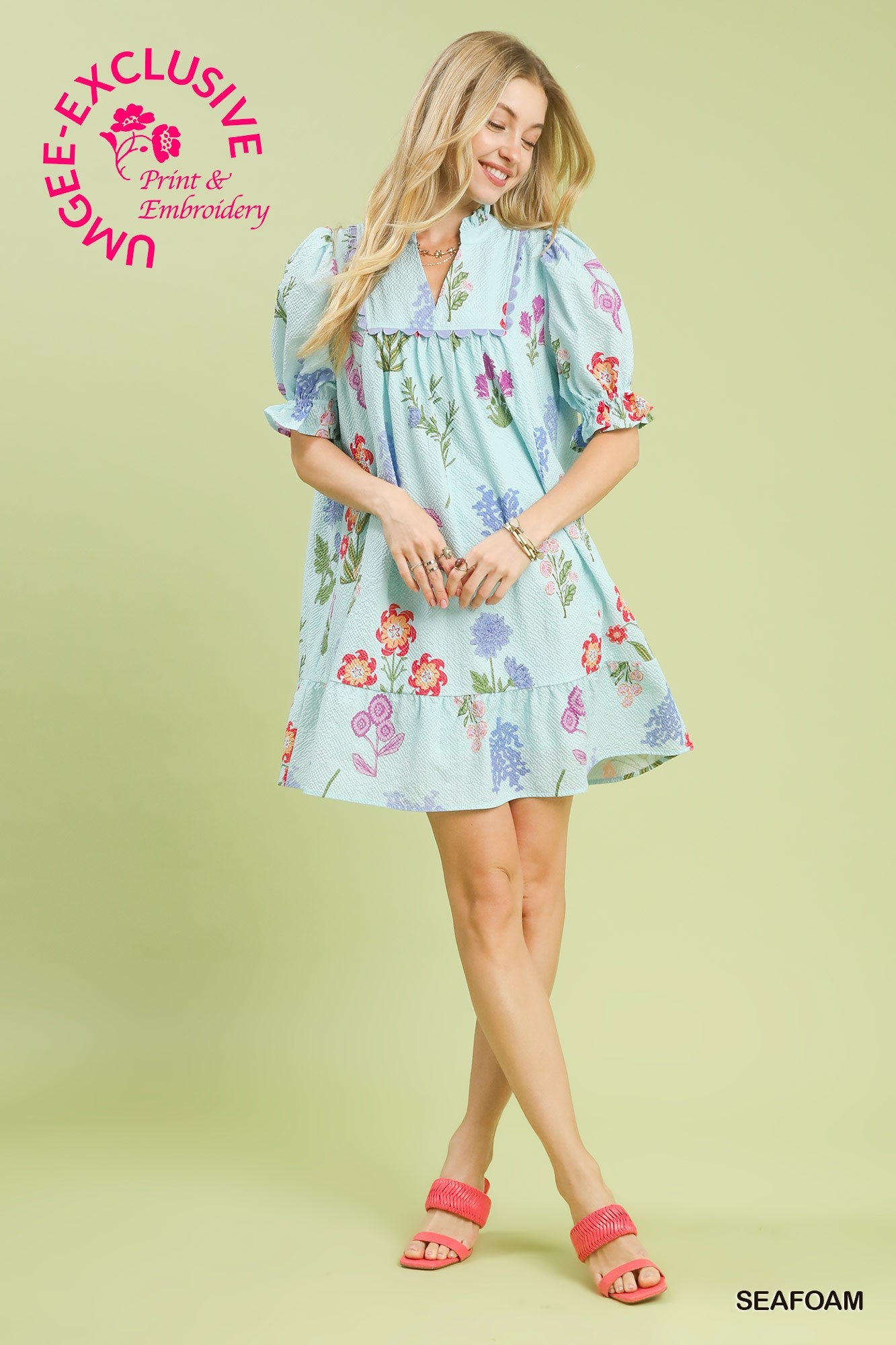 Multi Flower Print V-Neck Dress (S-2XL) Regular and Plus