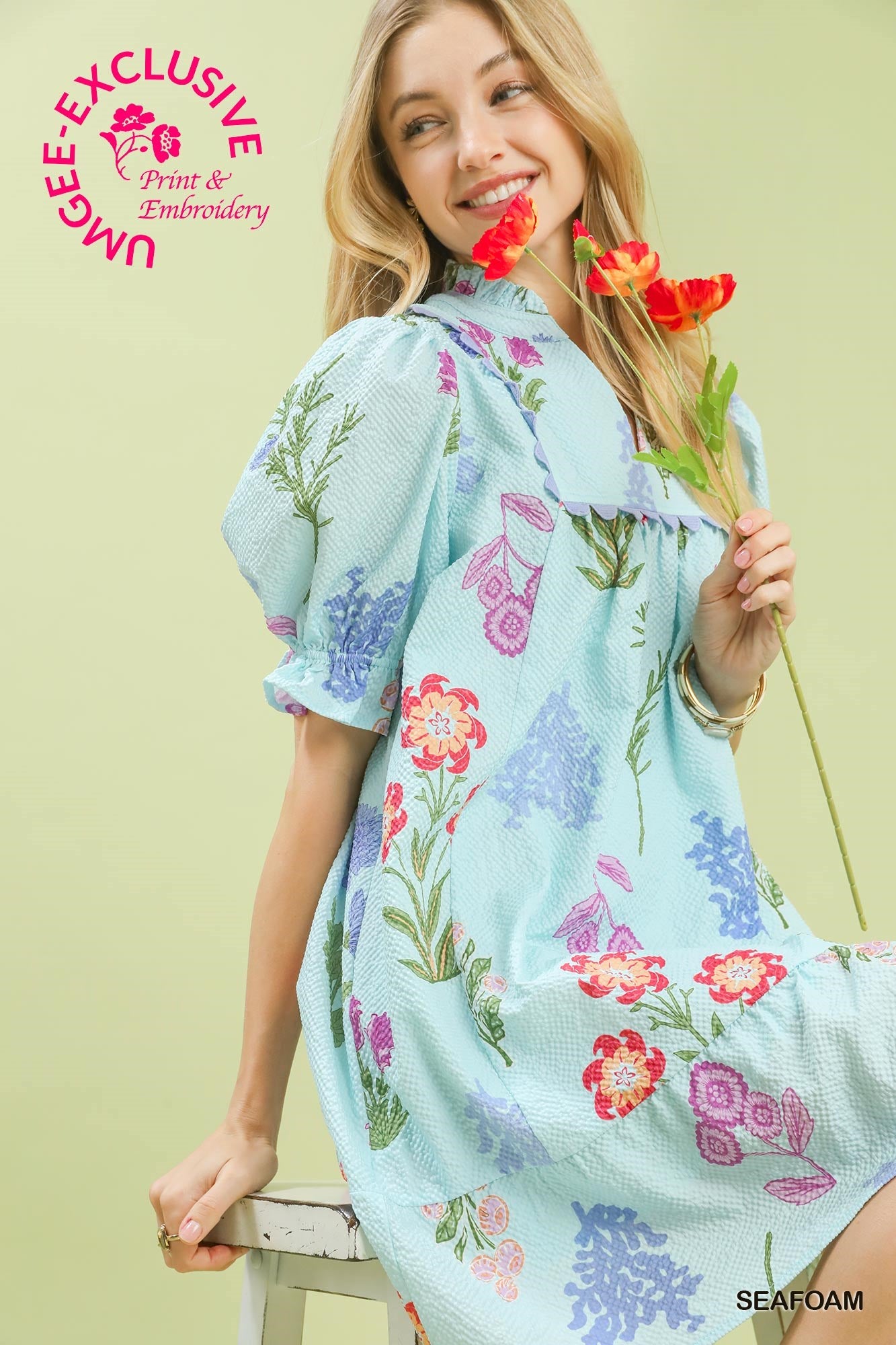 Multi Flower Print V-Neck Dress (S-2XL) Regular and Plus