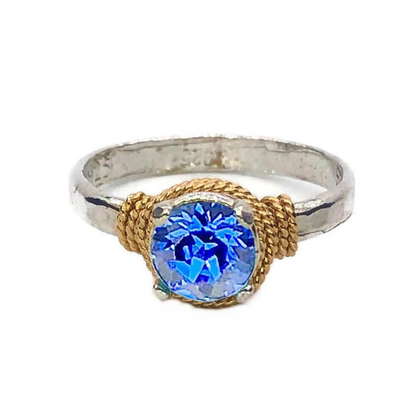 Hand Hammered Birthstone Ring Sterling with 14K Gold Filled Accents