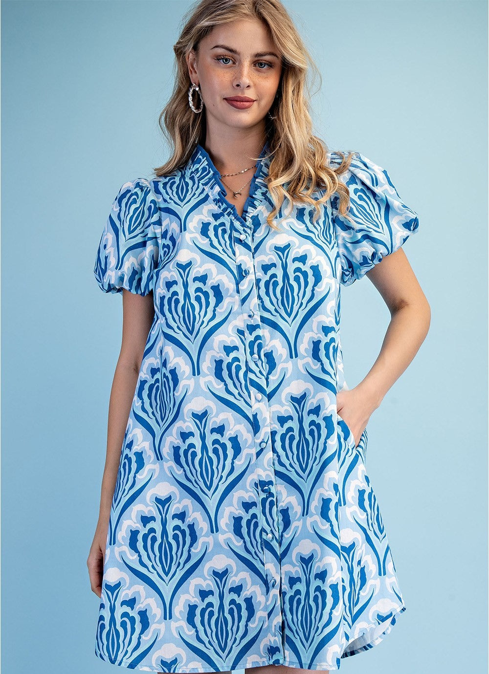 Skyler Blue Print Dress ( Regular and Plus )