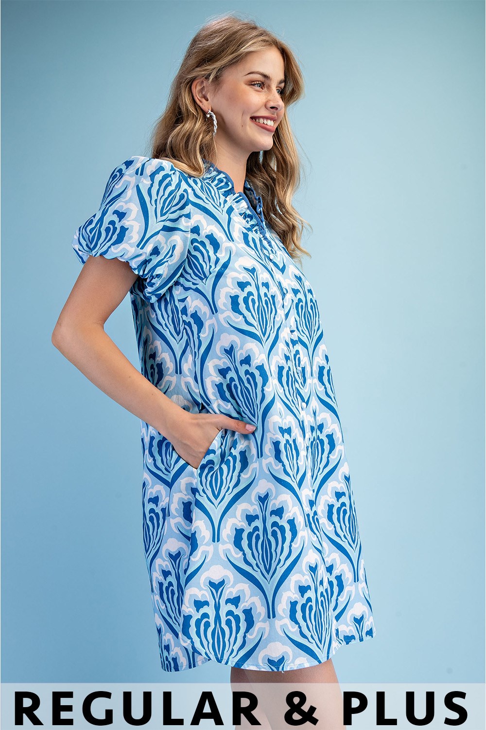 Skyler Blue Print Dress ( Regular and Plus )