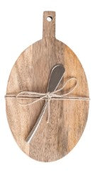Mango Wood Cheese Serving Board w/ Handle & Canape Knife
