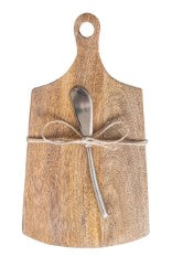 Mango Wood Cheese Serving Board w/ Handle & Canape Knife