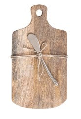 Mango Wood Cheese Serving Board w/ Handle & Canape Knife