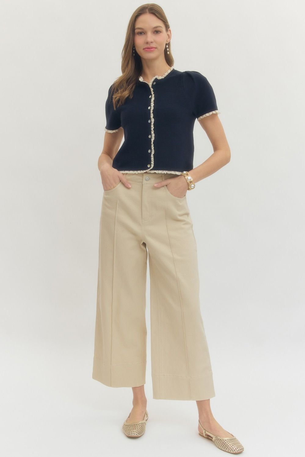 Wide Leg Cropped Pants (Pink or Tan)