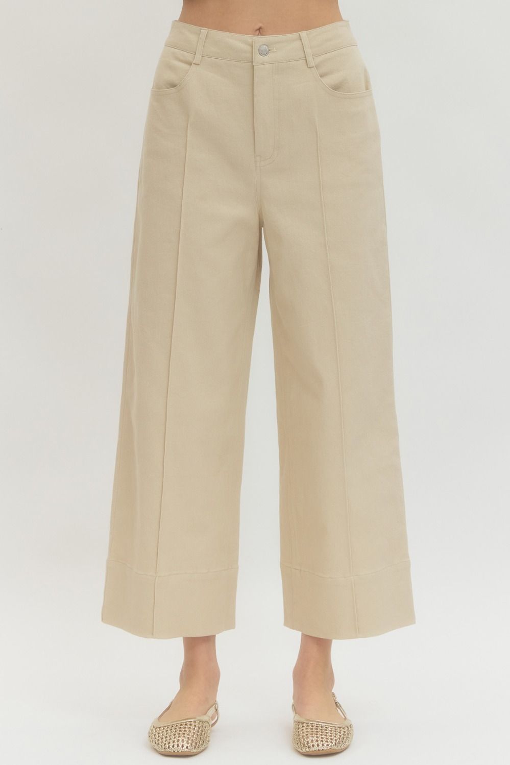 Wide Leg Cropped Pants (Pink or Tan)
