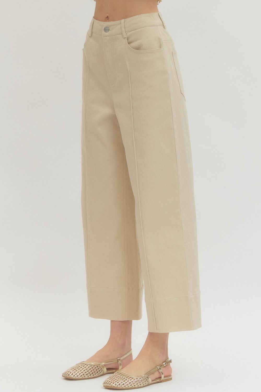 Wide Leg Cropped Pants (Pink or Tan)