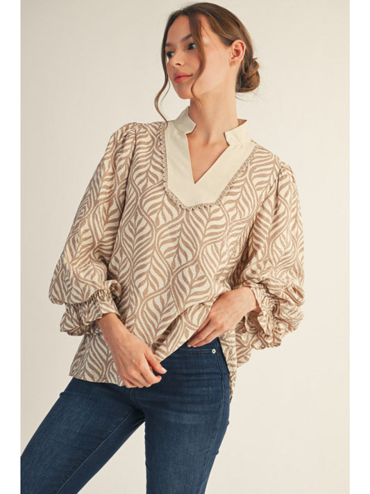 Jodifl Boho 3/4 Sleeve Top (Taupe)