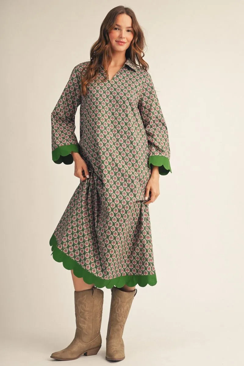 The Georgia Scalloped Fall Print Midi Dress