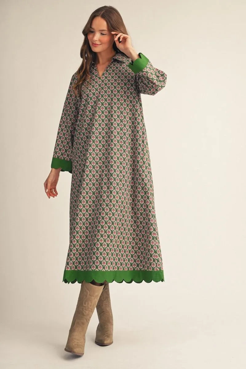 The Georgia Scalloped Fall Print Midi Dress