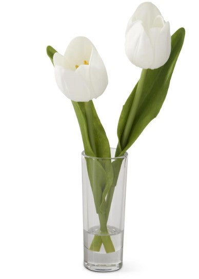 8.5 Inch Real Touch Double Tulip Premade in Glass Vase w/Faux Water