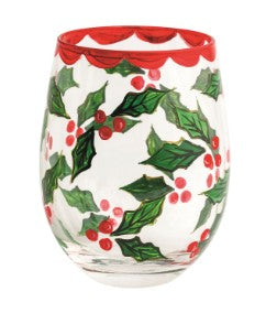 Hand-Painted Holiday Stemless Wine Glasses ( 3 Designs )