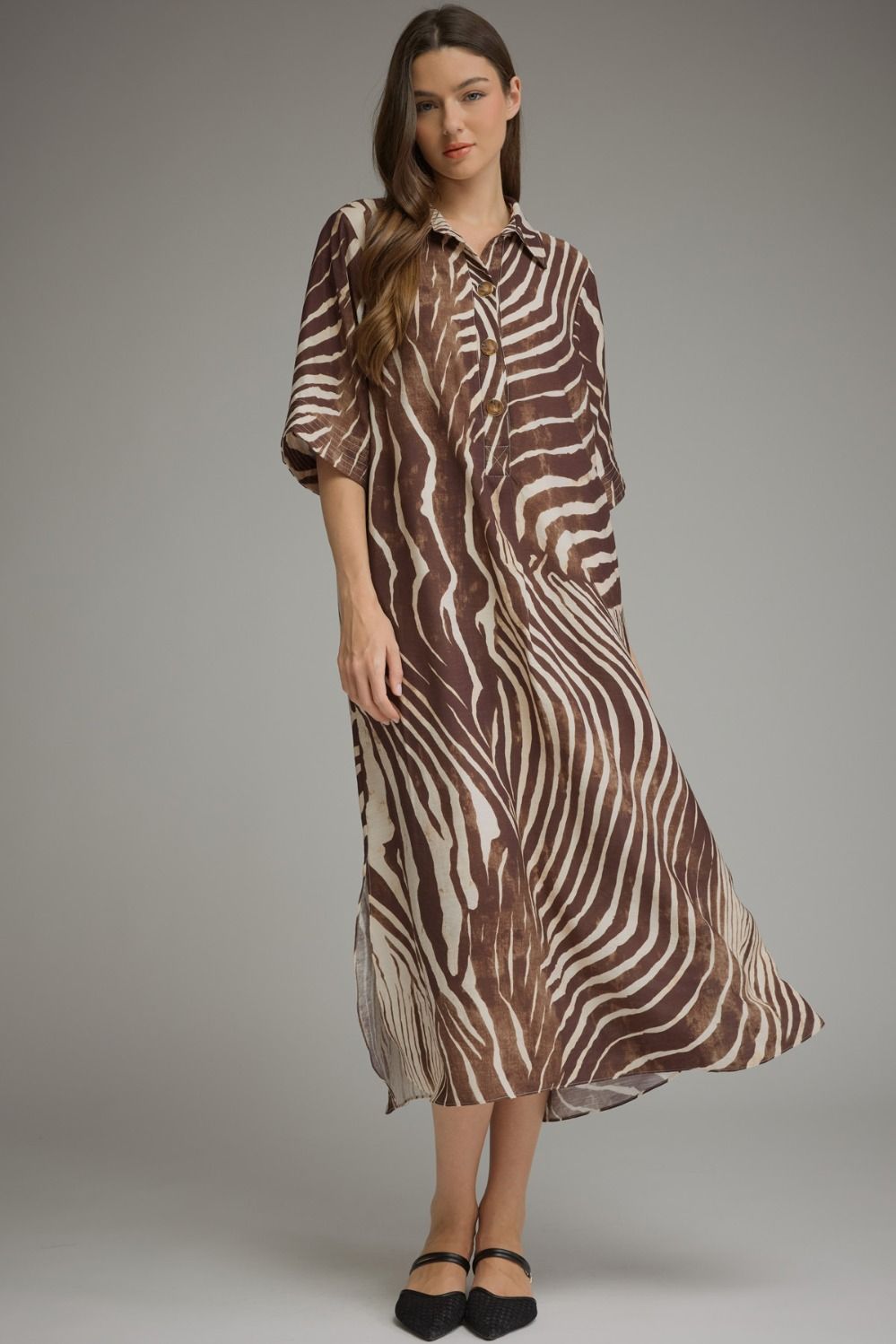 The Bethany Brown Zebra Stripe Fall Midi Dress ( S-2X )