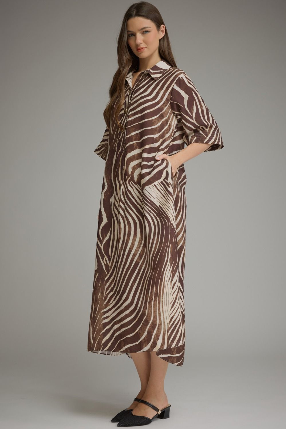 The Bethany Brown Zebra Stripe Fall Midi Dress ( S-2X )
