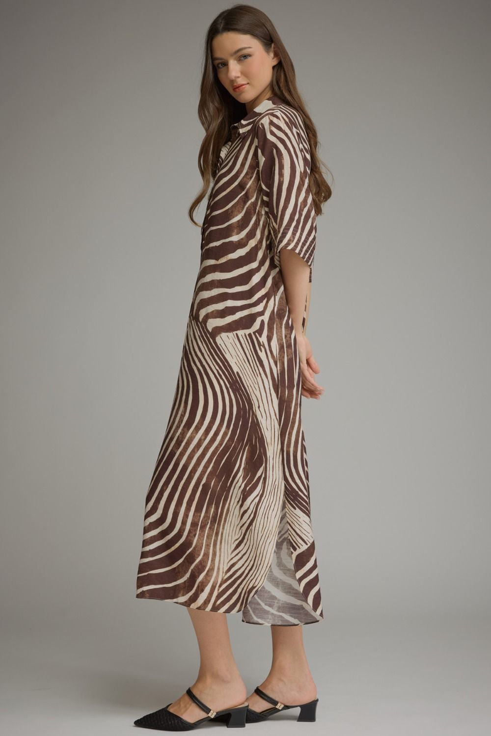 The Bethany Brown Zebra Stripe Fall Midi Dress ( S-2X )