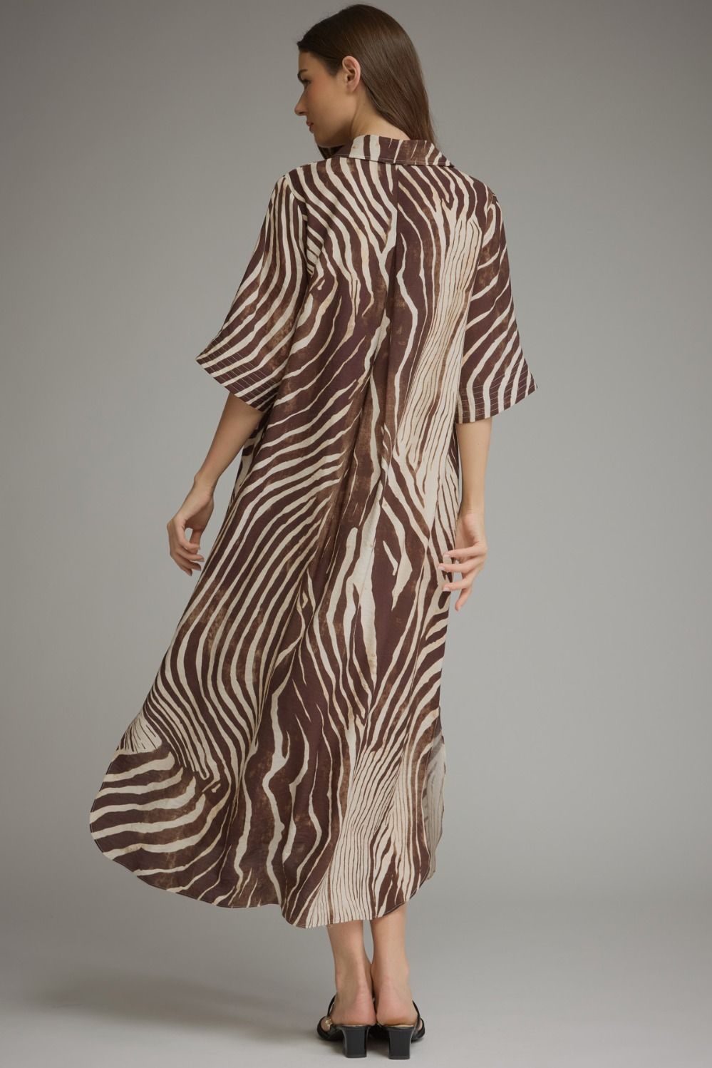 The Bethany Brown Zebra Stripe Fall Midi Dress ( S-2X )