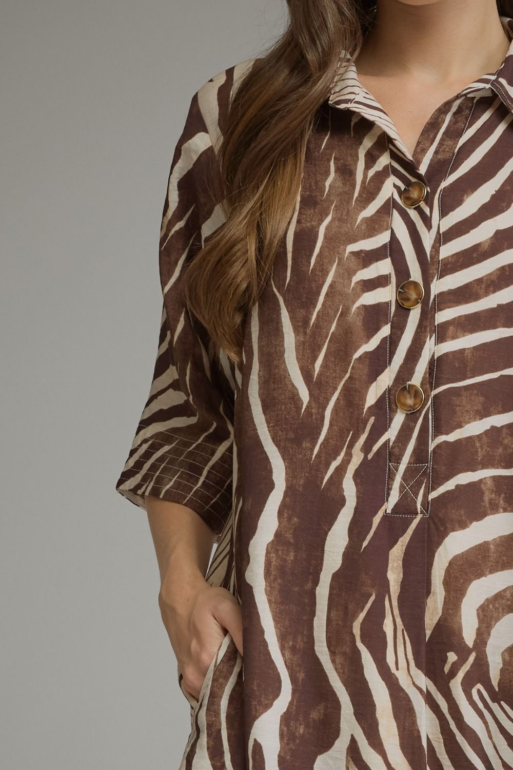 The Bethany Brown Zebra Stripe Fall Midi Dress ( S-2X )