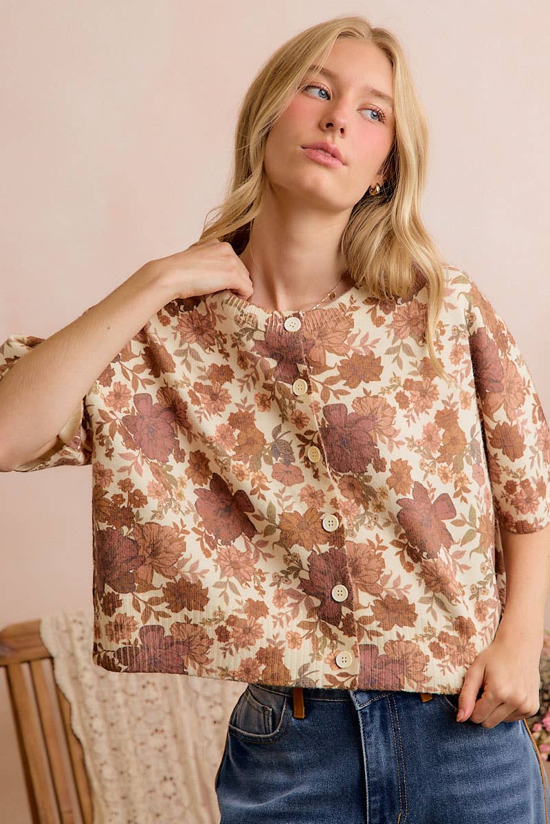 Regina Fall Floral Button Front Sweater