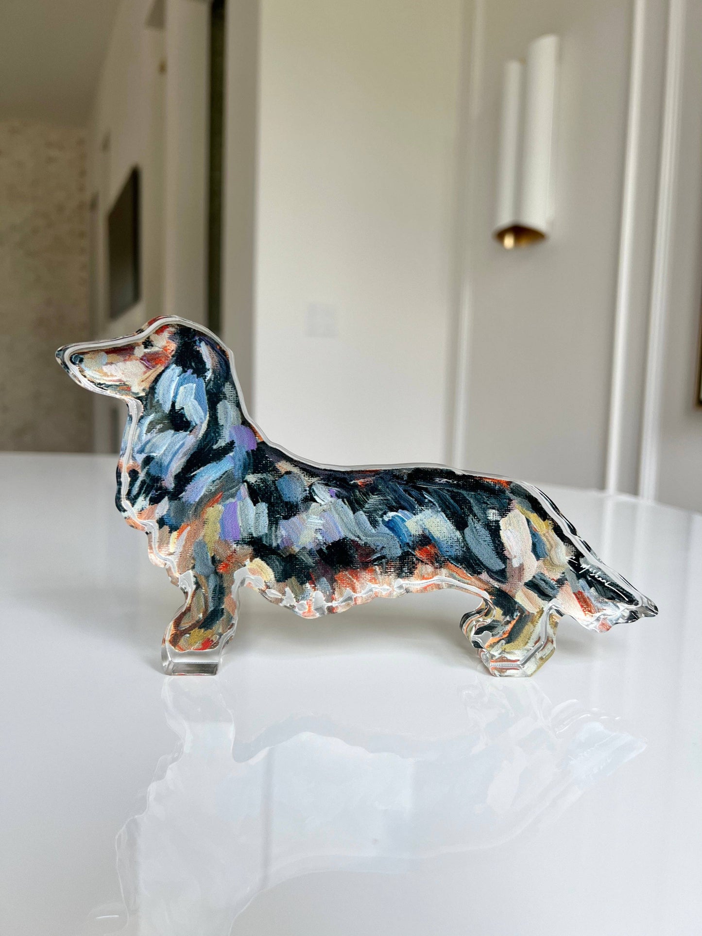 "Dachshund Black & Tan Long-Haired" Acrylic Shelfie