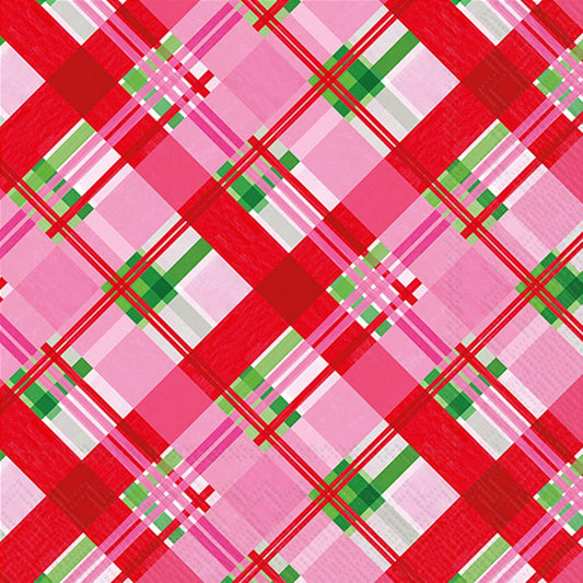 Paper Lunch Napkins 20/pack Pink Plaid Christmas