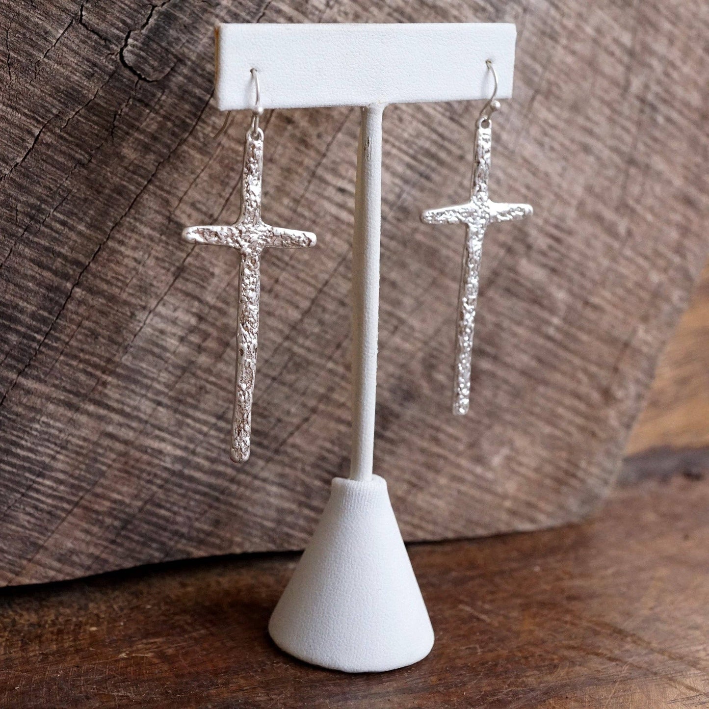 Primitive Cross Earrings Dangle Drop in Gold or Silver