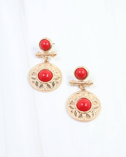 Terrace Circle Drop Earring - Red