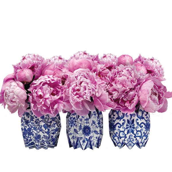 Blue Chinoiserie Paper Vase Wraps | Set of 3