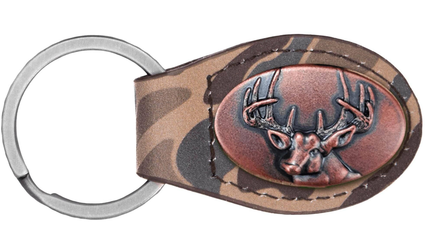 Camo Brown Leather Key Fob ( Bass, Lab, Deer, Mallard )
