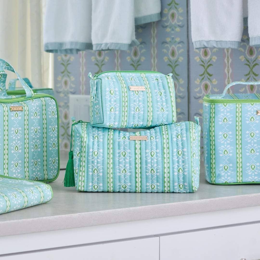 Rosemary Stripe Blue Signature Large Cosmetic Bag