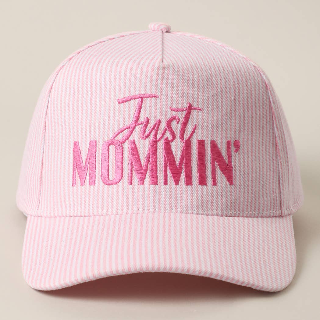 JUST MOMMIN' Embroidered Striped Trucker Hat