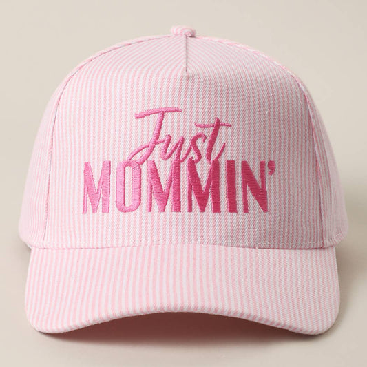 JUST MOMMIN' Embroidered Striped Trucker Hat