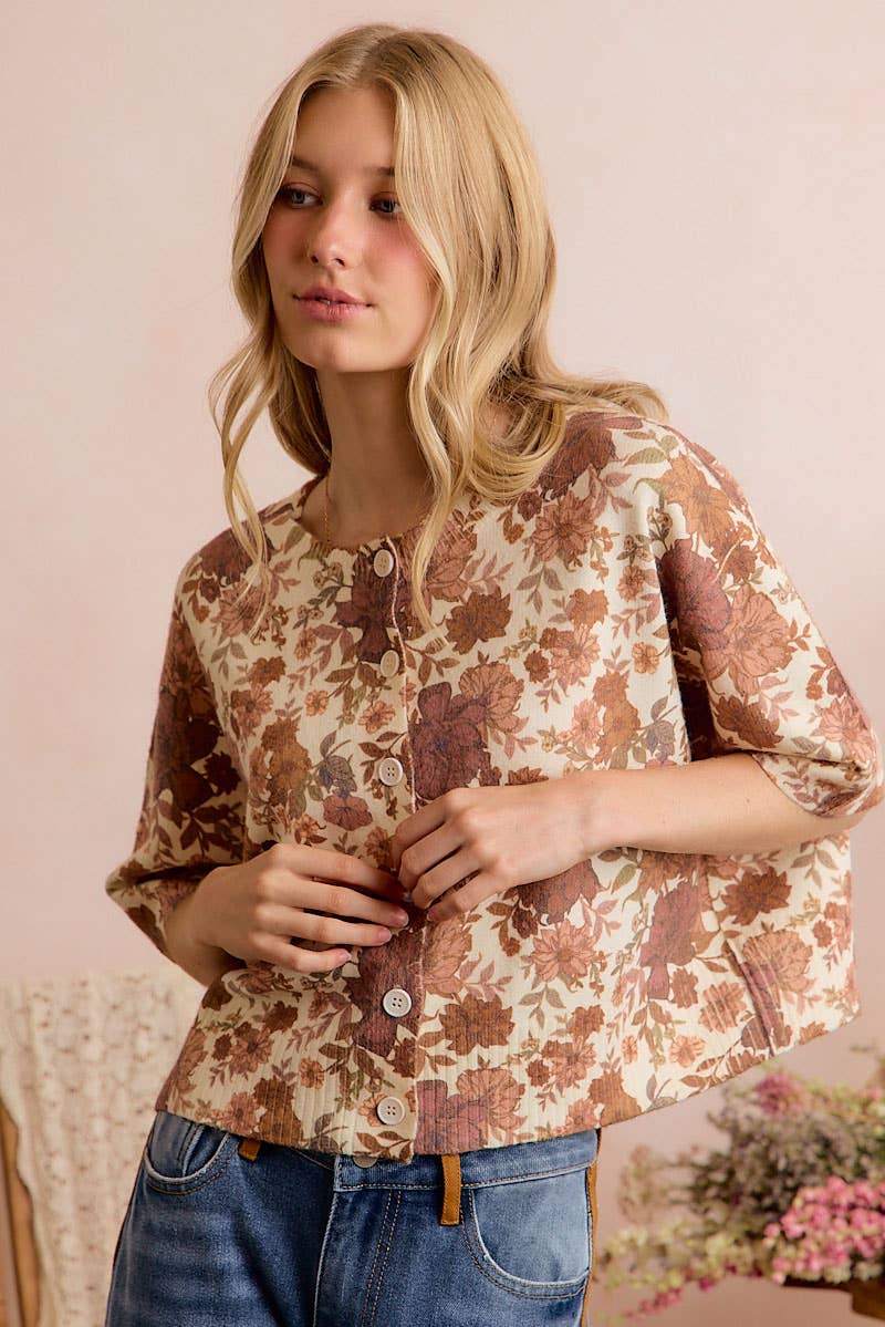 Regina Fall Floral Button Front Sweater