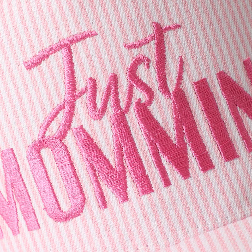 JUST MOMMIN' Embroidered Striped Trucker Hat
