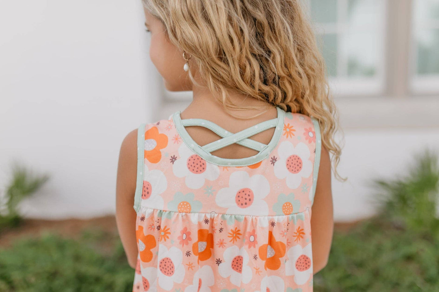 Kids Sage & Rust Retro Flower Spring Summer Short Set