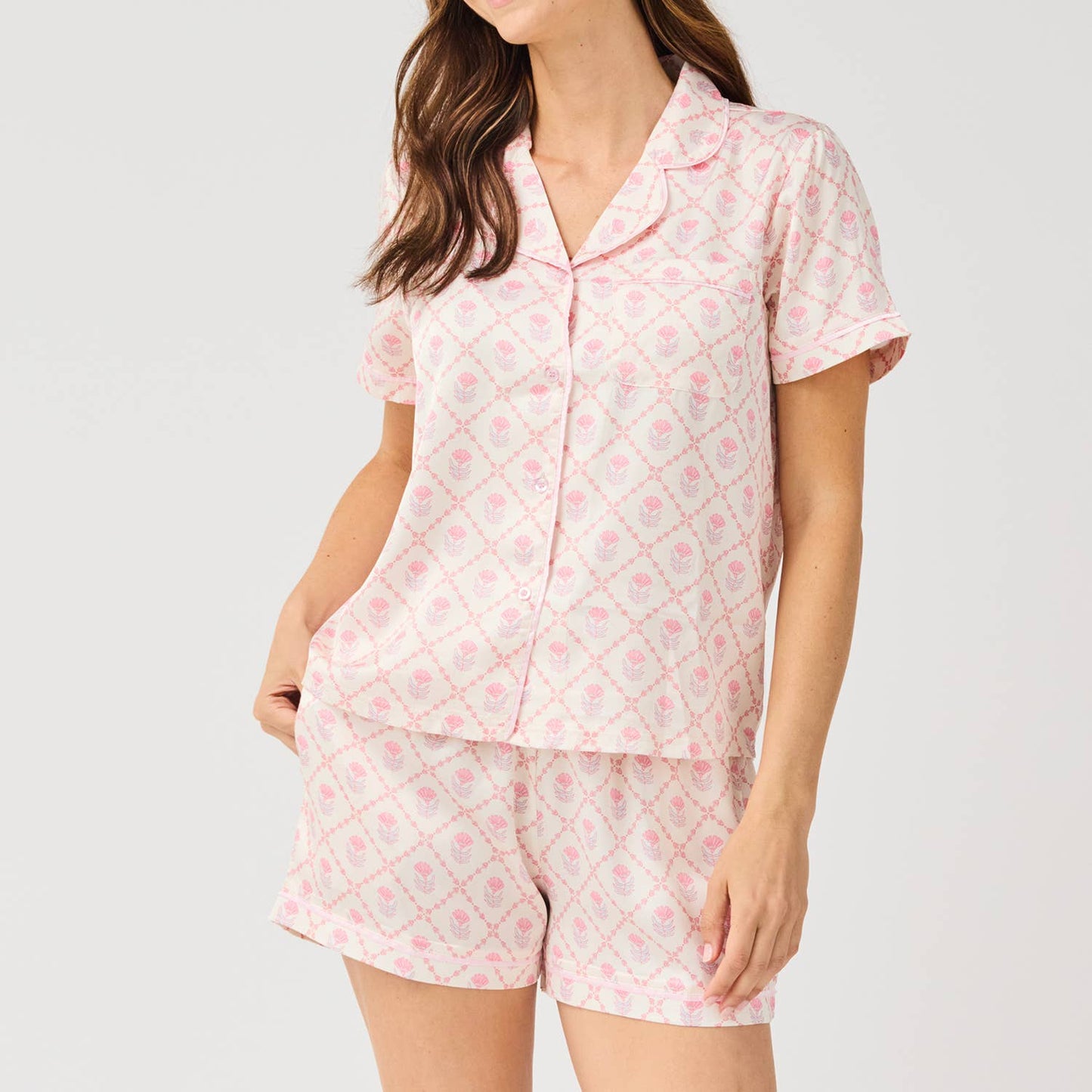 Women's Charlotte Satin Shorts Set | Florette Folly Pink